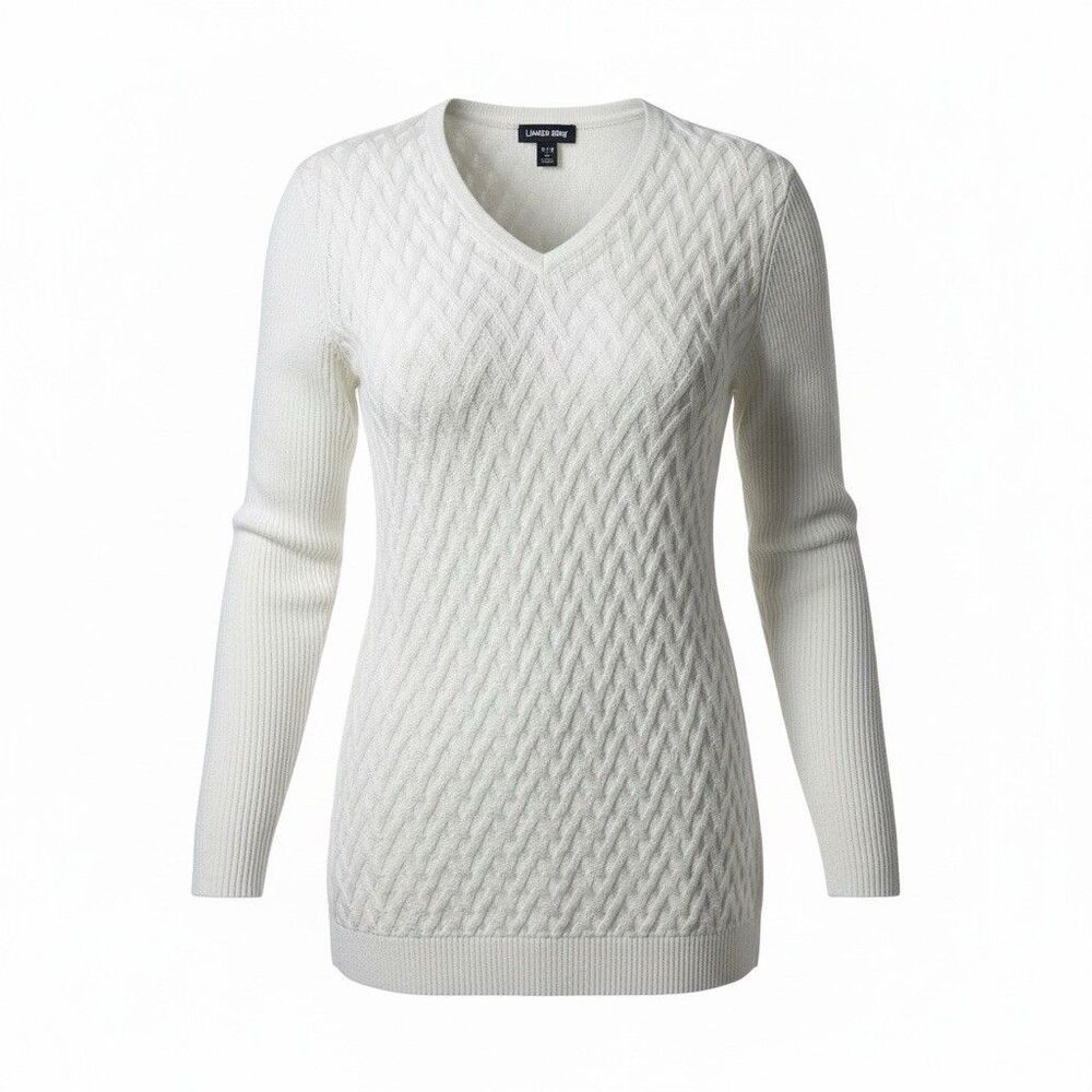 Lands' End White 100% Cotton Tunic Length Pullover V-Neck Sweater size PXL